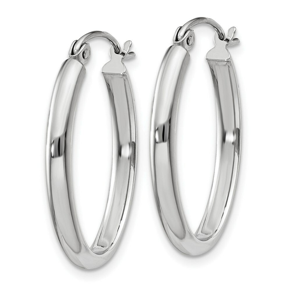 14K White Gold Polished 2.75mm Oval Tube Hoop Earrings  13mm length