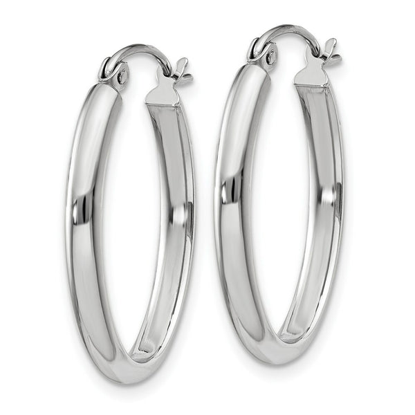 14K White Gold Polished 2.75mm Oval Tube Hoop Earrings  13mm length