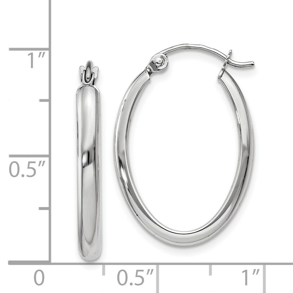 14K White Gold Polished 2.75mm Oval Tube Hoop Earrings  13mm length