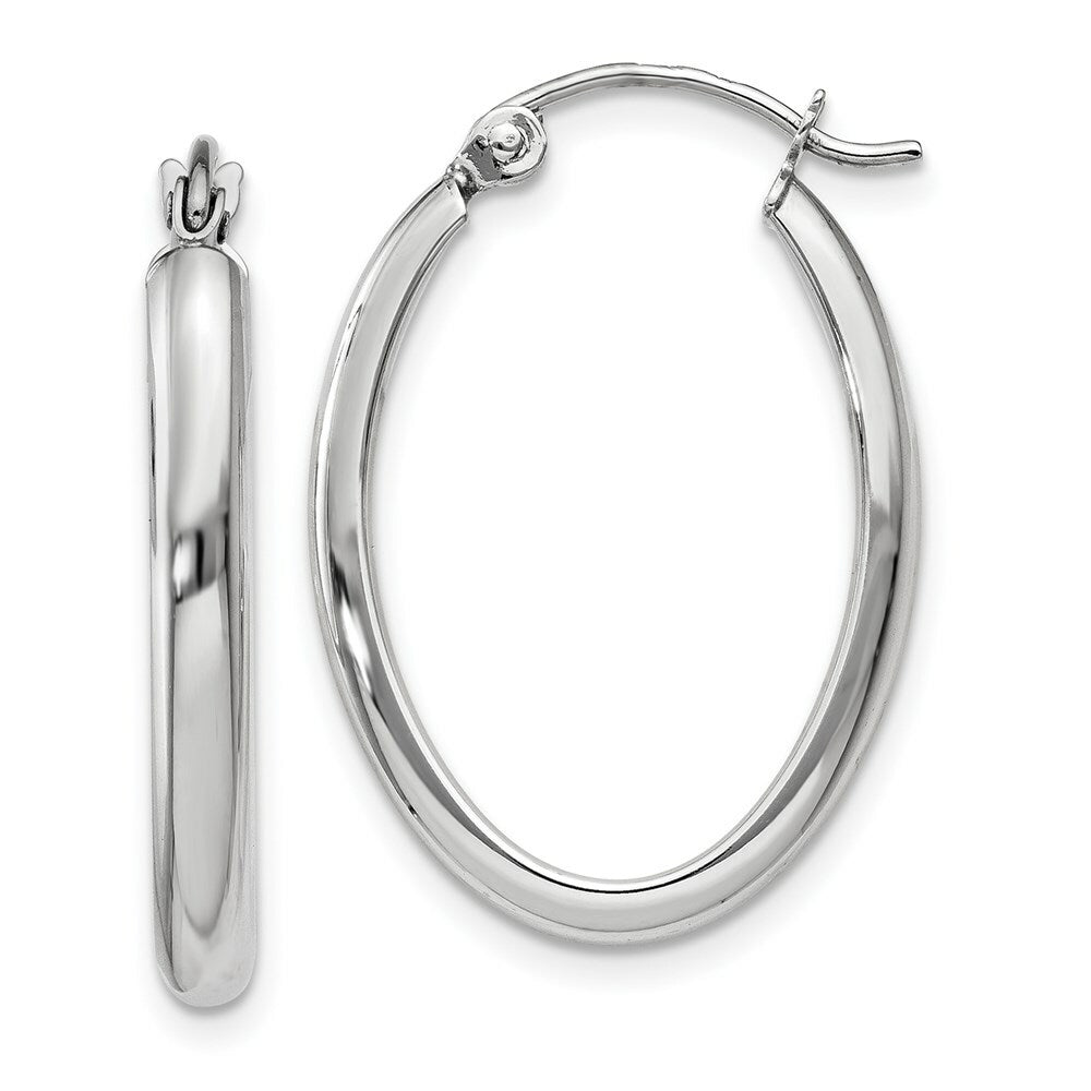 14K White Gold Polished 2.75mm Oval Tube Hoop Earrings  13mm length