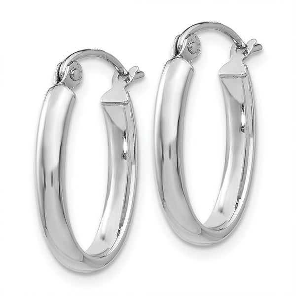14K White Gold Polished 2.75mm Oval Tube Hoop Earrings  10mm length