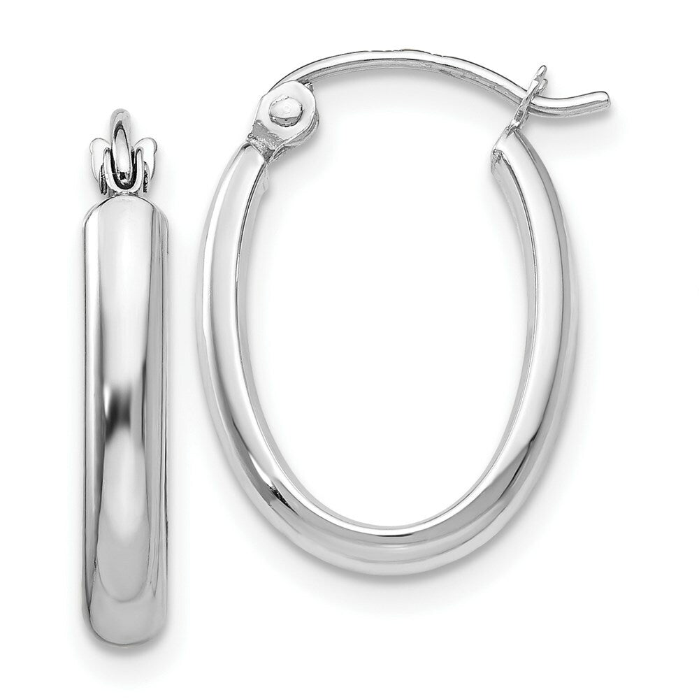 14K White Gold Polished 2.75mm Oval Tube Hoop Earrings  10mm length