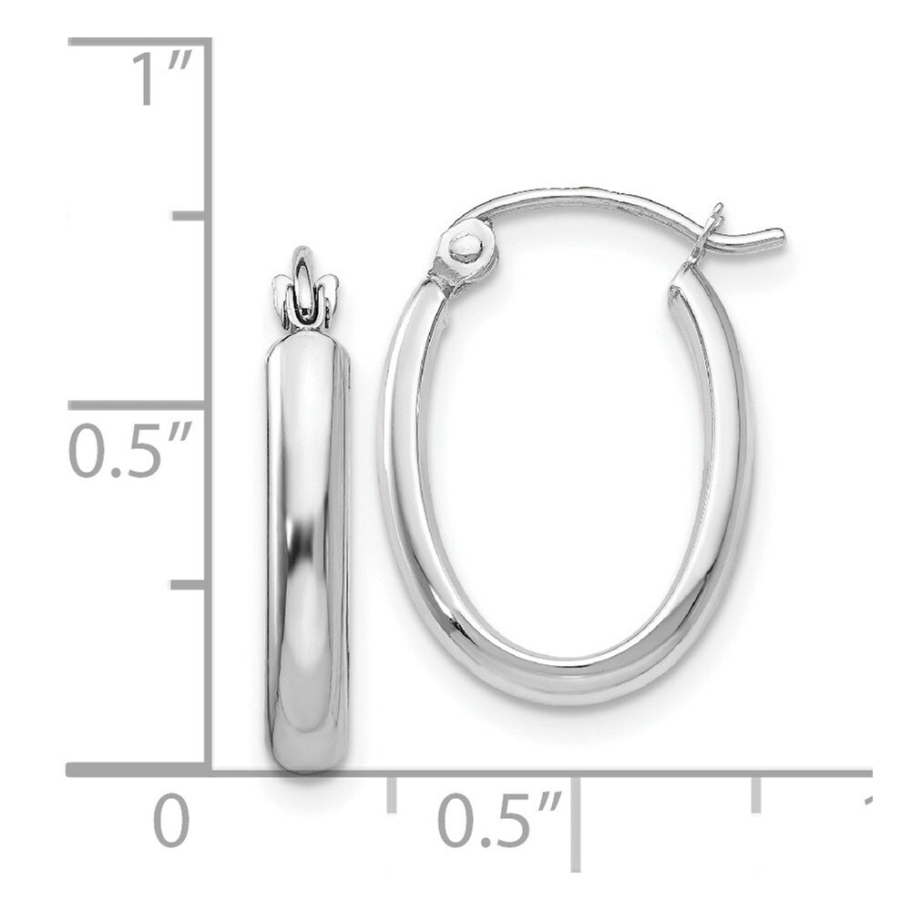 14K White Gold Polished 2.75mm Oval Tube Hoop Earrings  10mm length