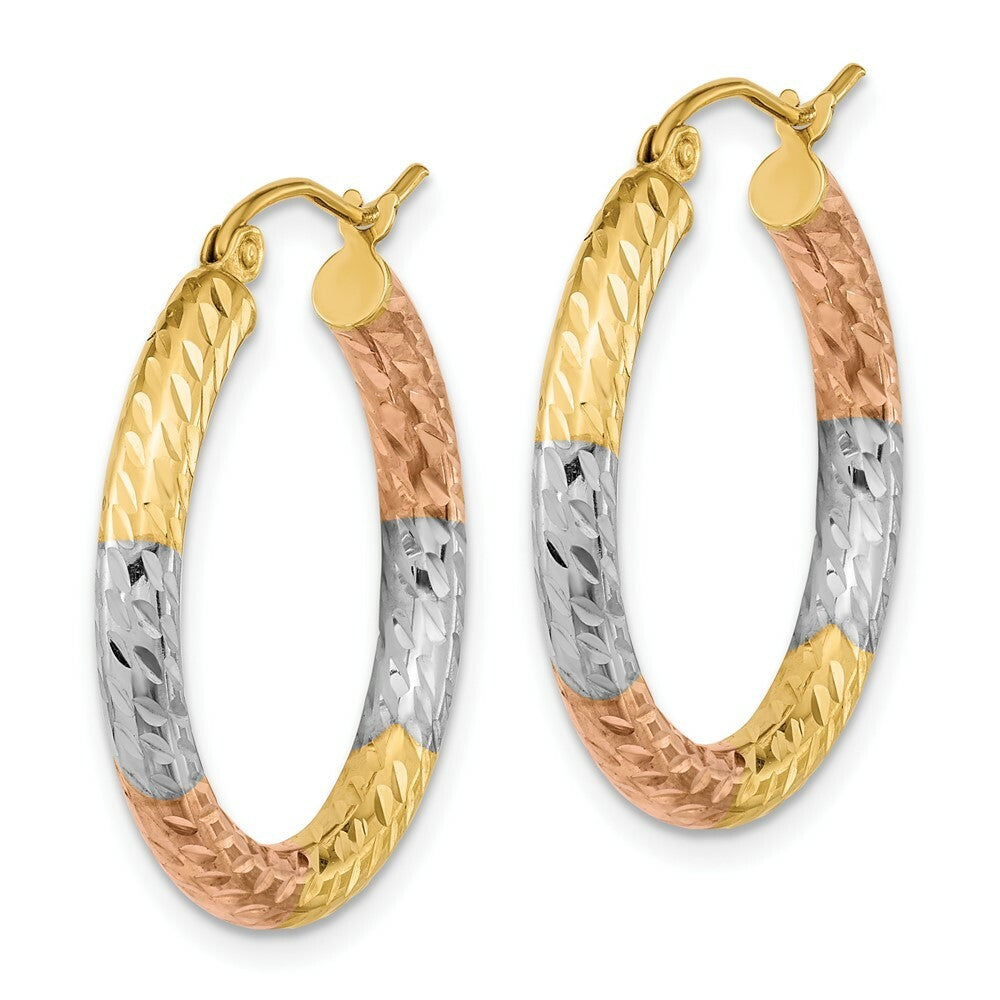 14k Tri-Color Gold Polished & Diamond-cut Texture 26mm 1 inchd Hoop Earrings