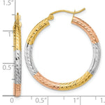 Load image into Gallery viewer, 14k Tri-Color Gold Polished &amp; Diamond-cut Textured 30mm Hoop Earrings
