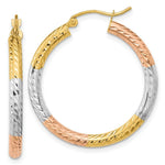 Load image into Gallery viewer, 14k Tri-Color Gold Polished &amp; Diamond-cut Textured 30mm Hoop Earrings
