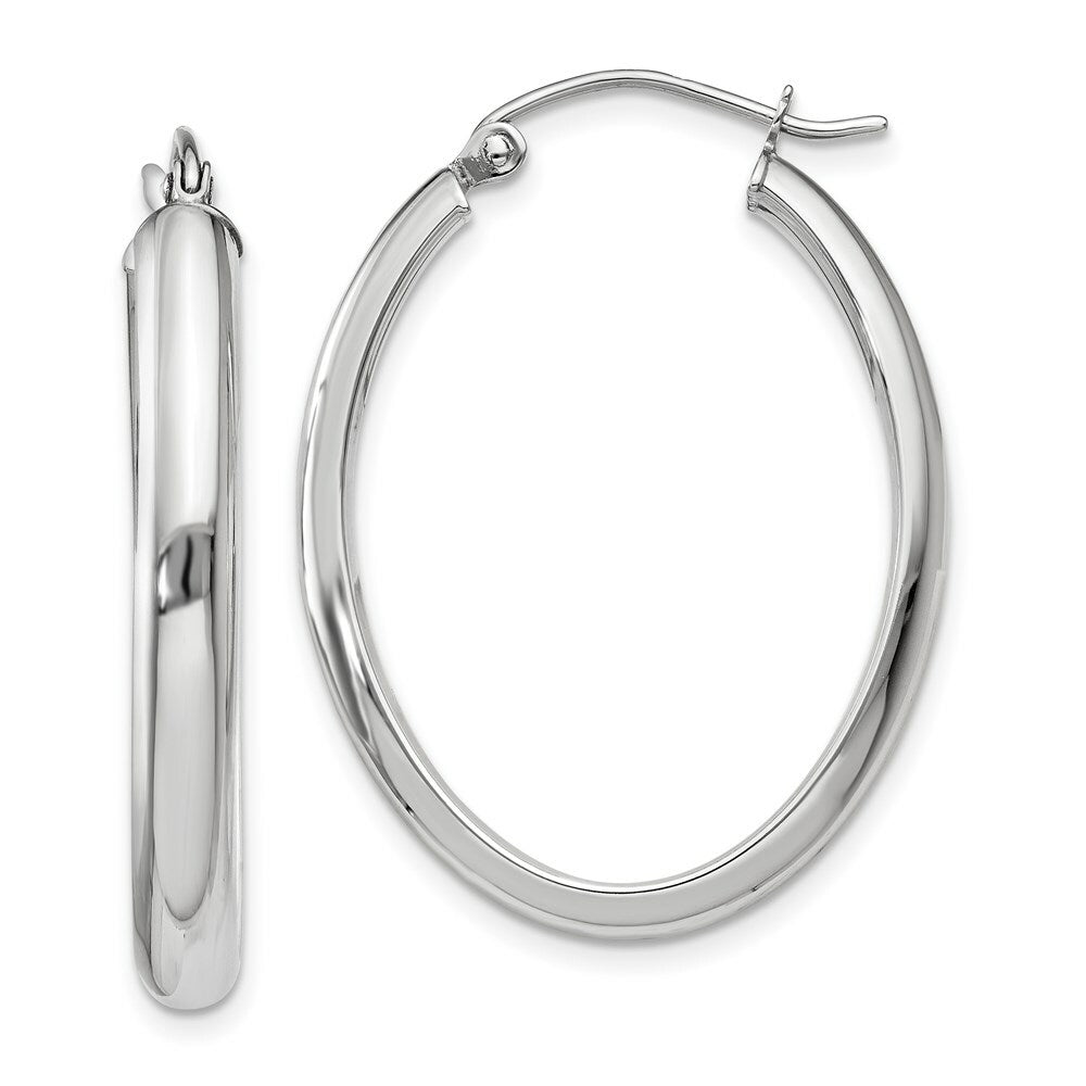 14K White Gold Polished 3.75mm Oval Tube Hoop Earrings  17mm length