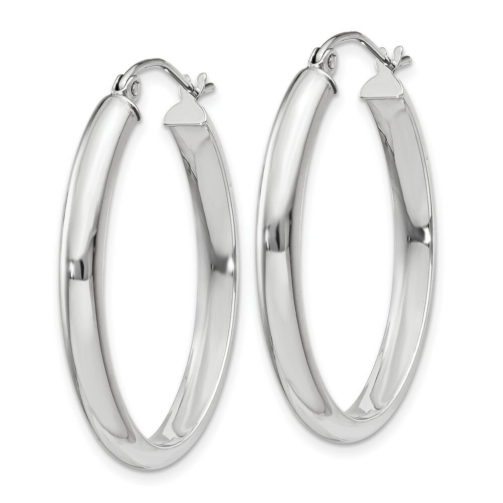14K White Gold Polished 3.75mm Oval Tube Hoop Earrings  17mm length