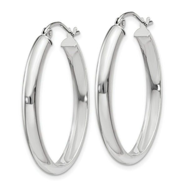 14K White Gold Polished 3.75mm Oval Tube Hoop Earrings  17mm length
