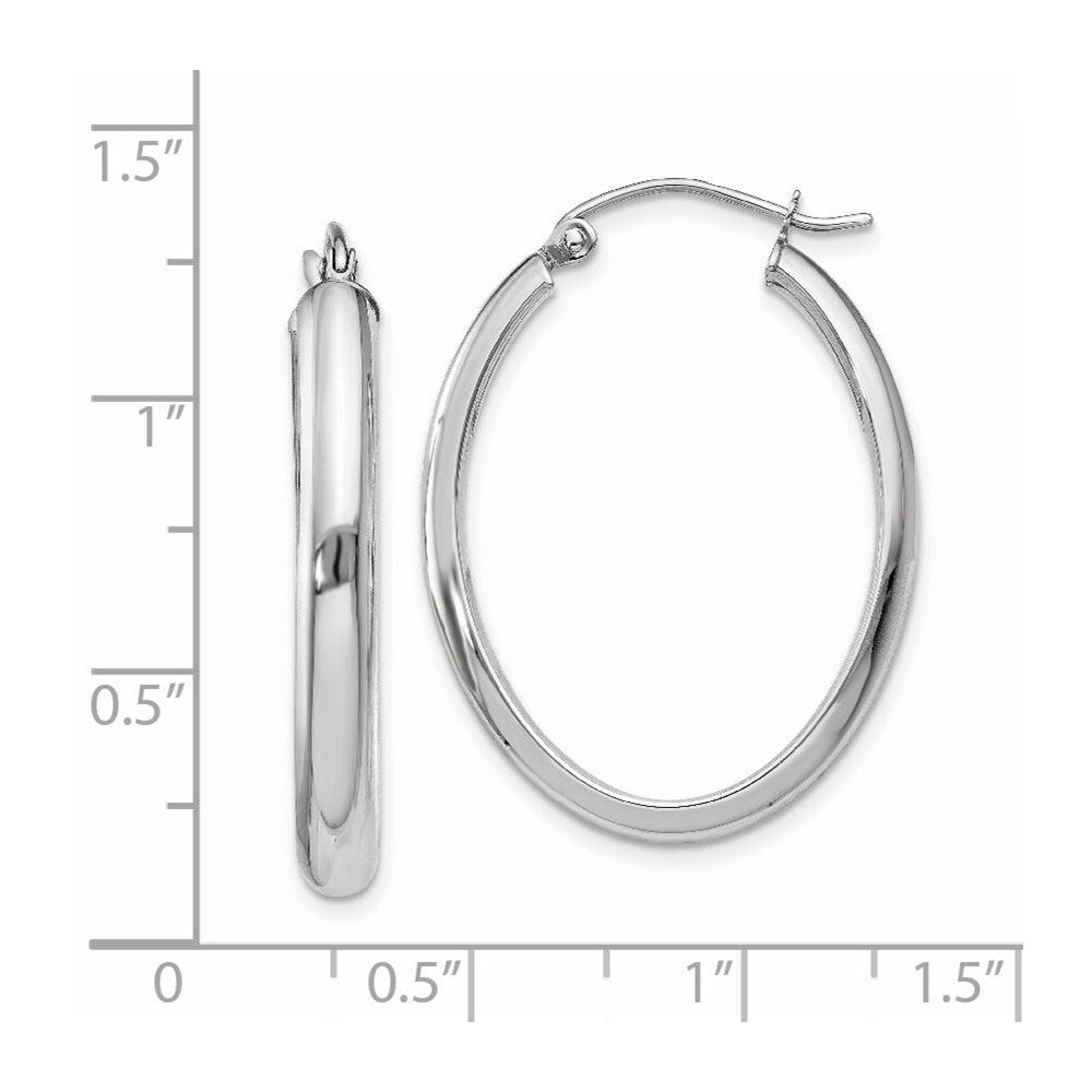 14K White Gold Polished 3.75mm Oval Tube Hoop Earrings  17mm length