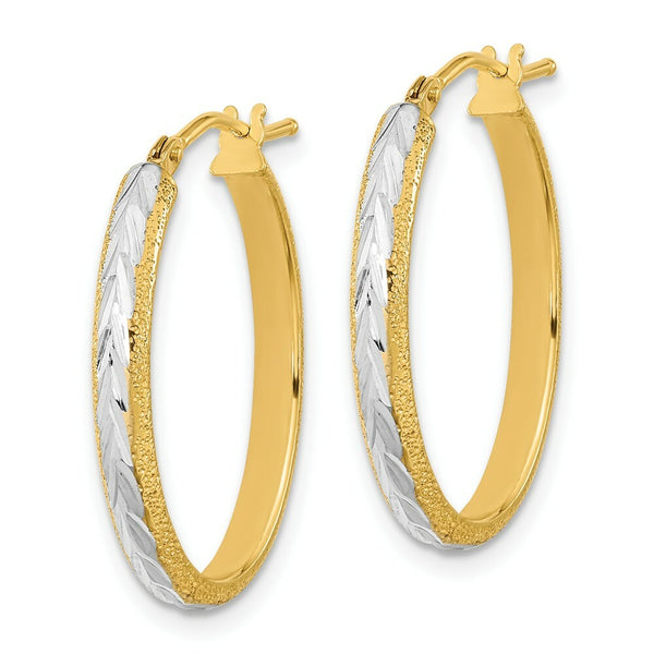 14k Two-tone Gold Diamond-cut and Textured Hoop Earrings