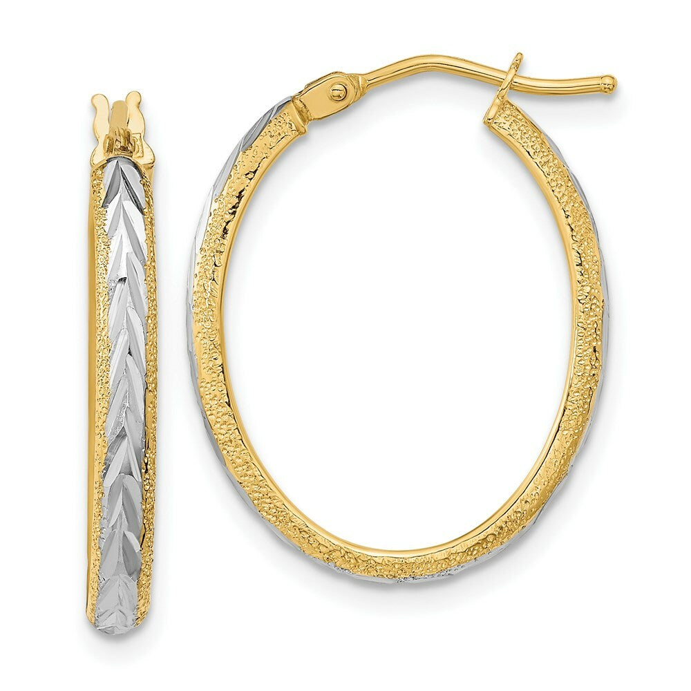 14k Two-tone Gold Diamond-cut and Textured Hoop Earrings