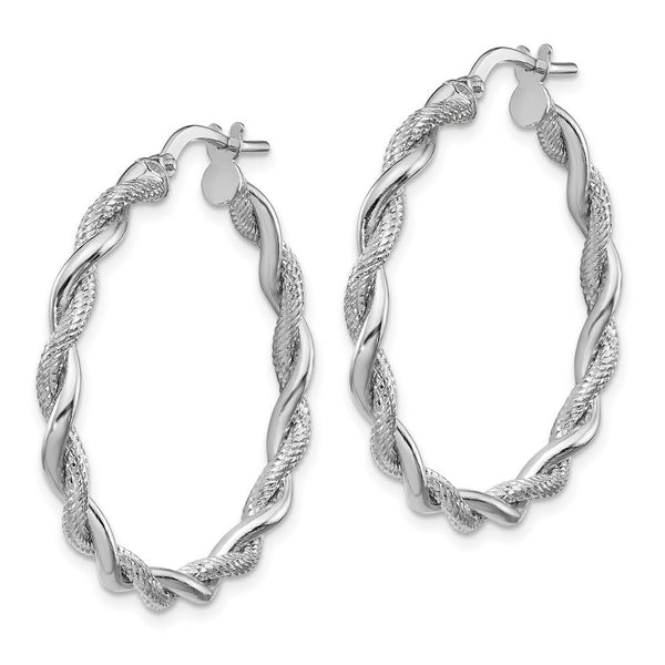 14k White Gold Polished Textured Hoops