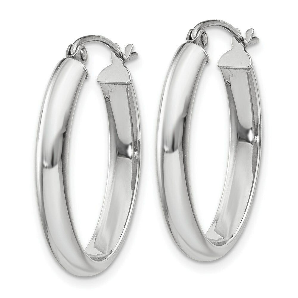 14K White Gold Polished 3.75mm Oval Tube Hoop Earrings  25mm length