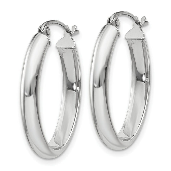 14K White Gold Polished 3.75mm Oval Tube Hoop Earrings  25mm length