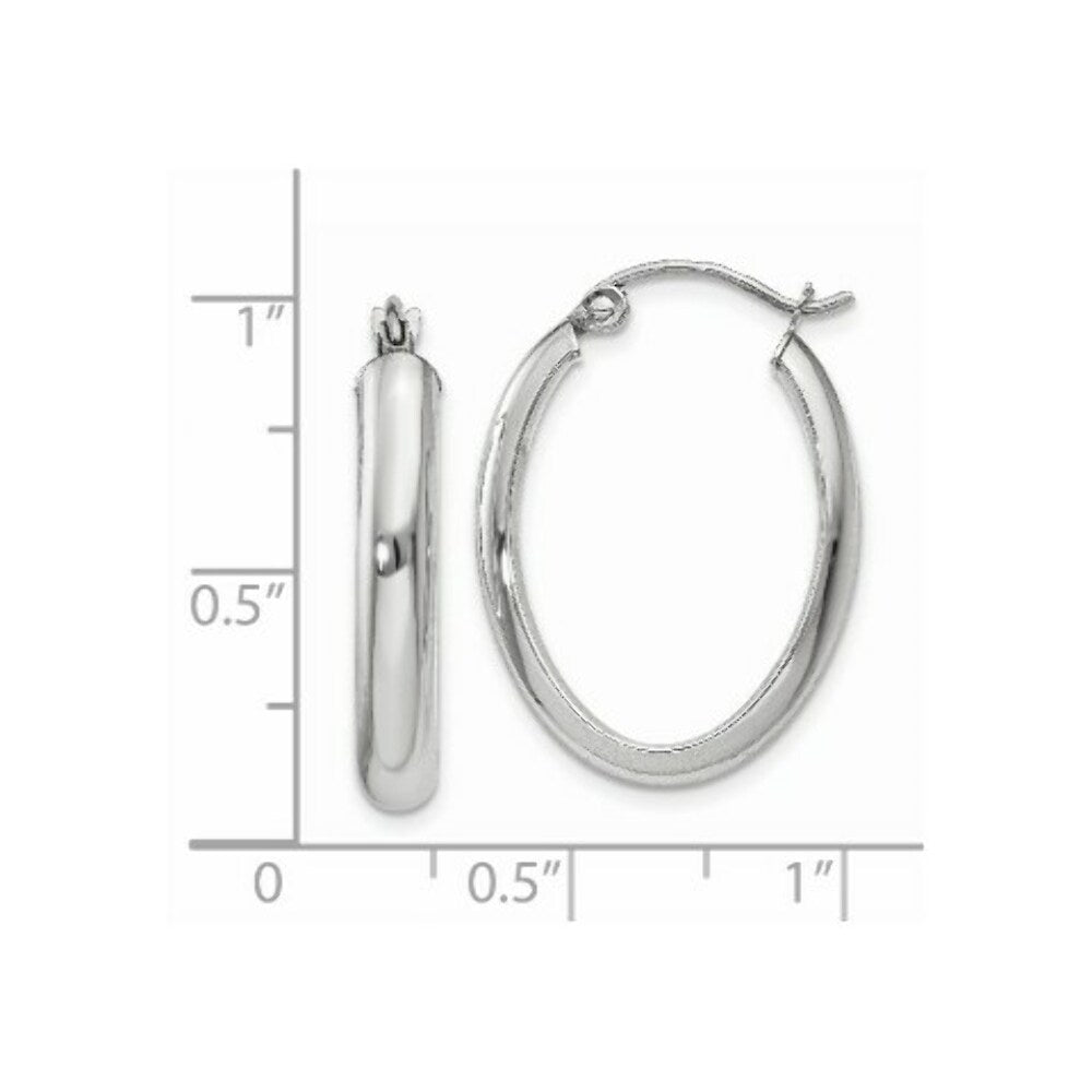14K White Gold Polished 3.75mm Oval Tube Hoop Earrings  25mm length