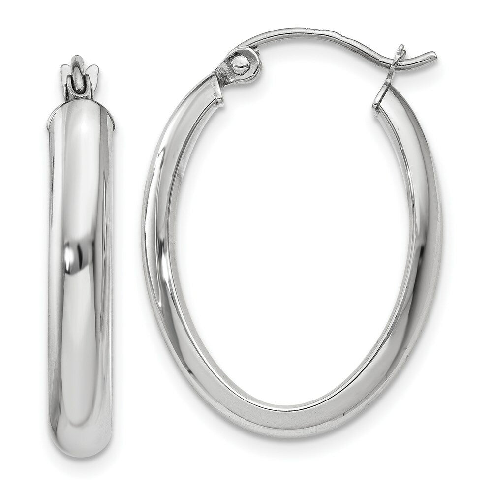 14K White Gold Polished 3.75mm Oval Tube Hoop Earrings  25mm length