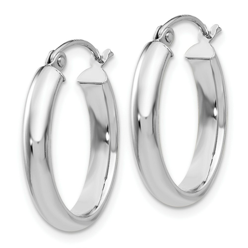 14K White Gold Polished 3.75mm Oval Tube Hoop Earrings  10mm length