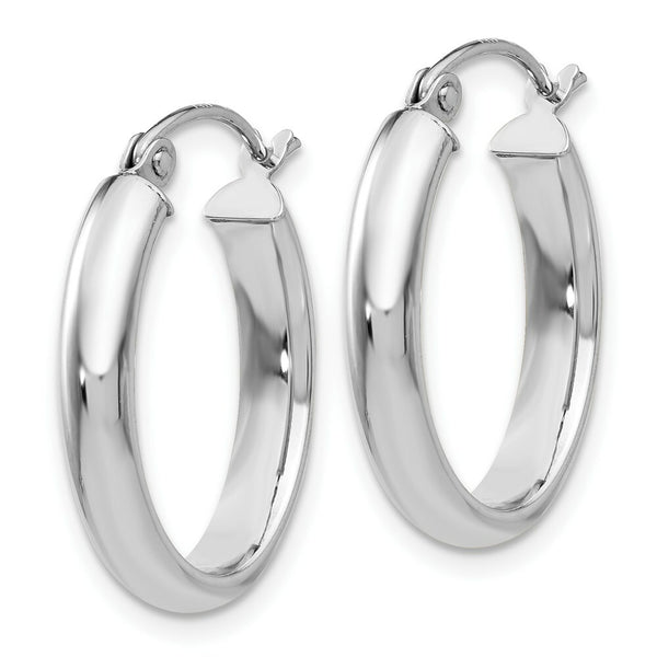 14K White Gold Polished 3.75mm Oval Tube Hoop Earrings  10mm length