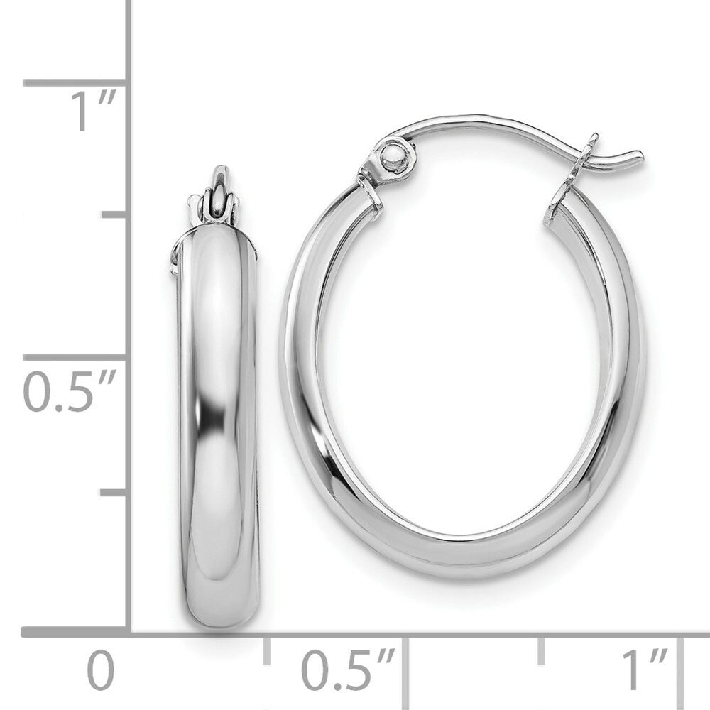 14K White Gold Polished 3.75mm Oval Tube Hoop Earrings  10mm length