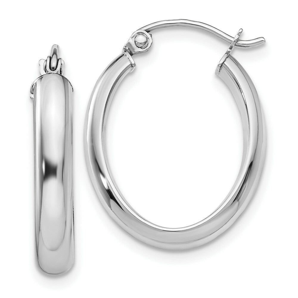 14K White Gold Polished 3.75mm Oval Tube Hoop Earrings  10mm length