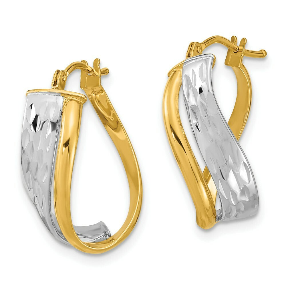 14k Two Tone Gold Diamond-cut and Polished Earrings