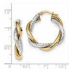 Load image into Gallery viewer, 14k Two Tone Gold Polished and Textured Twisted Hoop Earrings
