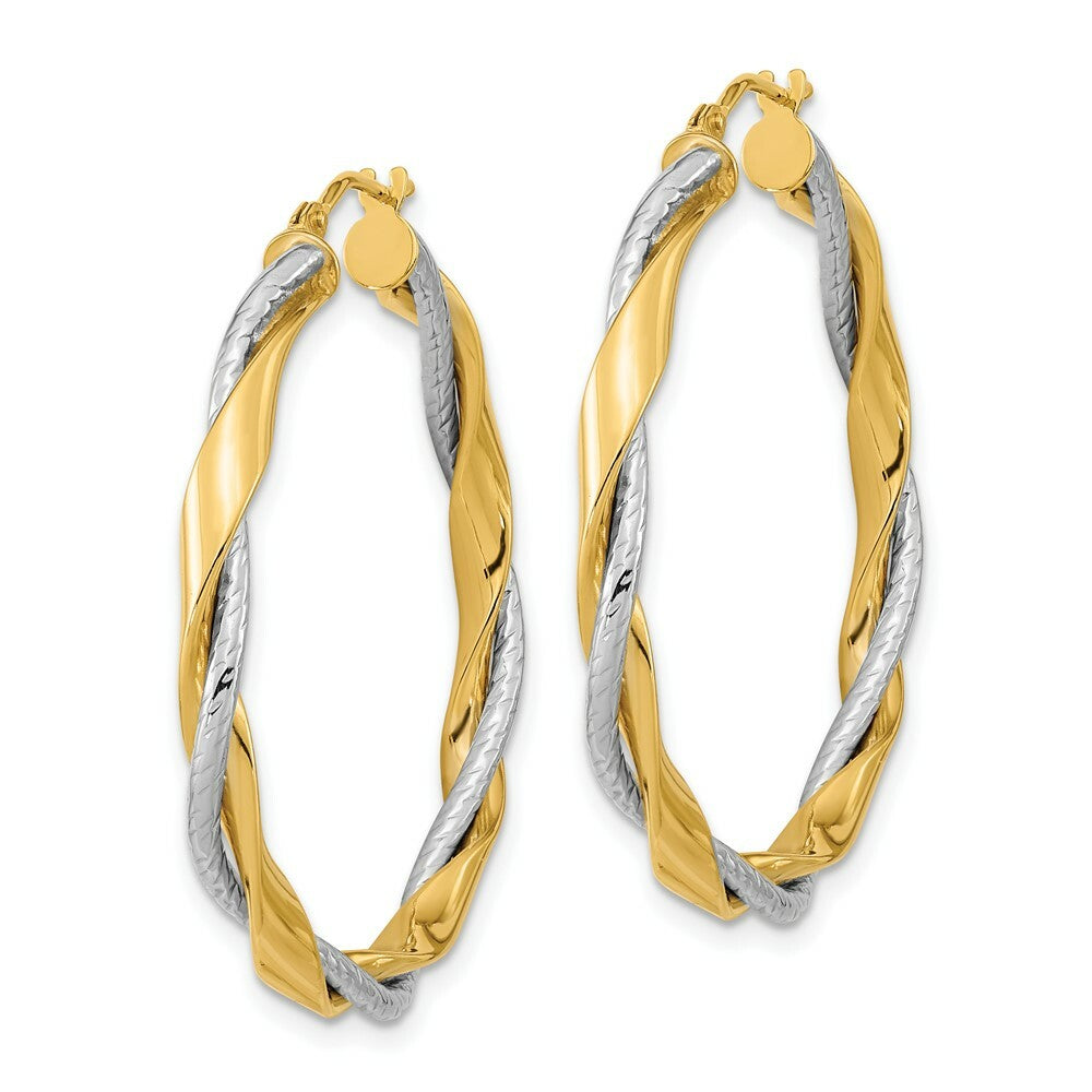 14k Two Tone Gold Polished Rope Twisted Hoop Earrings