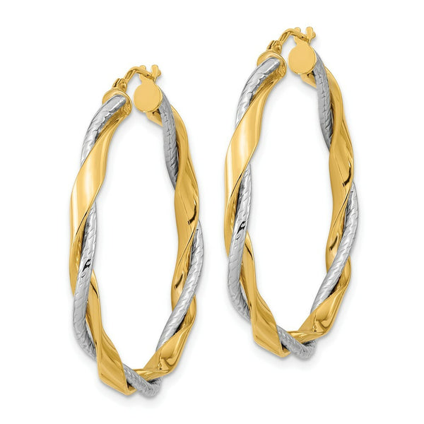 14k Two Tone Gold Polished Rope Twisted Hoop Earrings