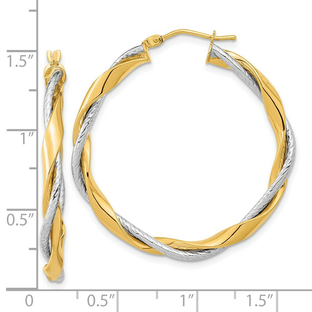 14k Two Tone Gold Polished Rope Twisted Hoop Earrings