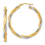 Load image into Gallery viewer, 14k Two Tone Gold Polished Rope Twisted Hoop Earrings
