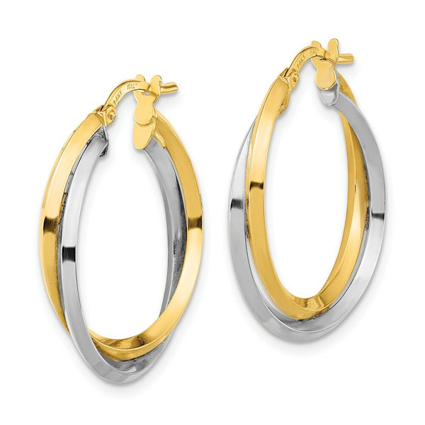 14k Two Tone Polished Double Hoop Earrings