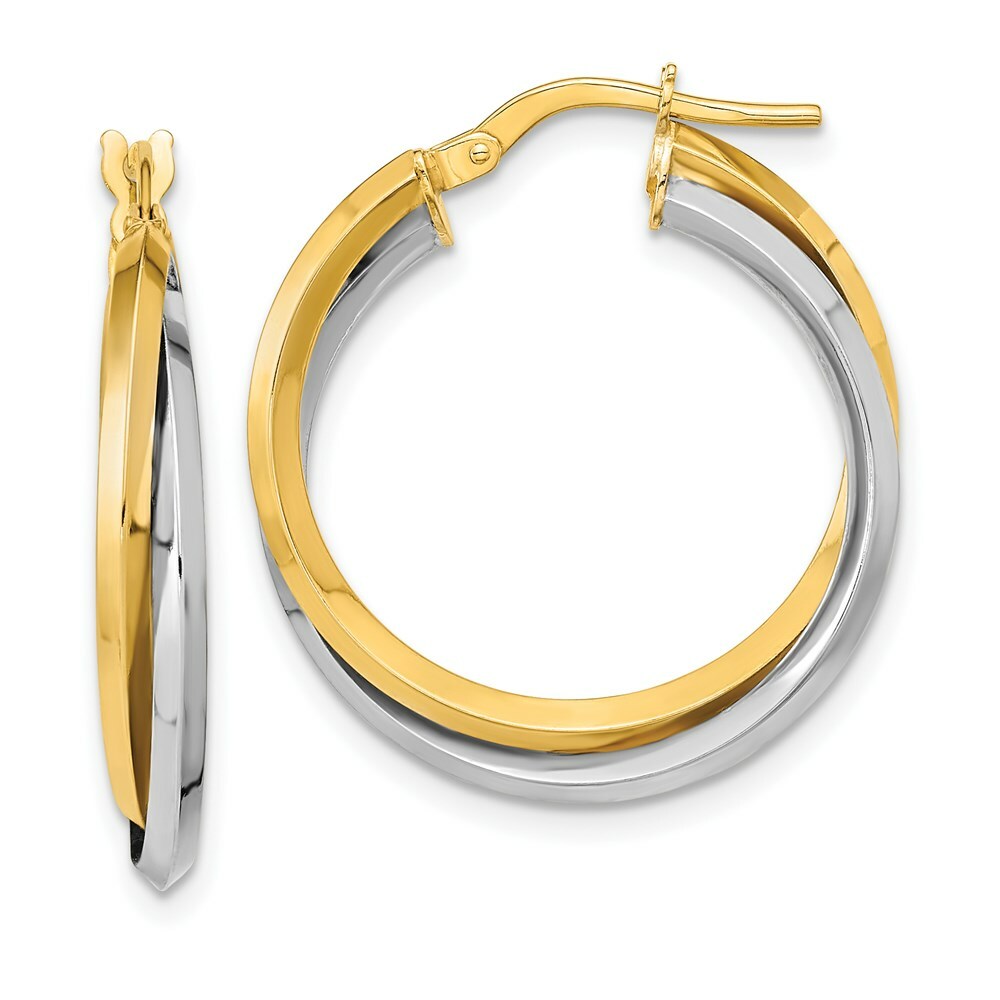 14k Two Tone Polished Double Hoop Earrings