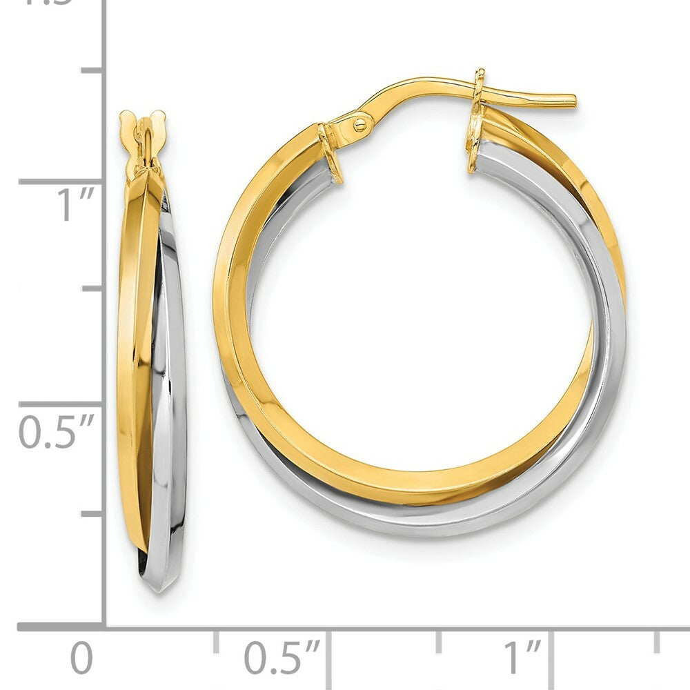 14k Two Tone Polished Double Hoop Earrings