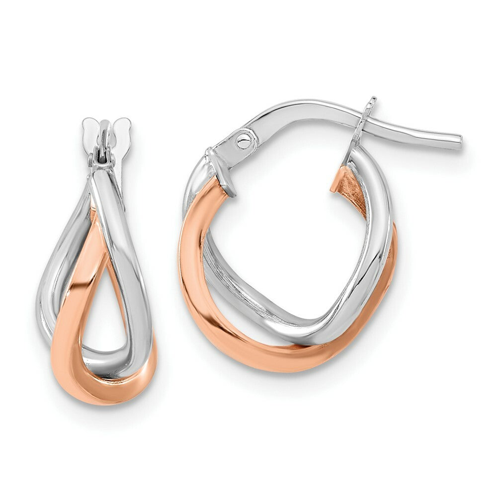 14k White & Rose Gold Fancy Hoop Earrings