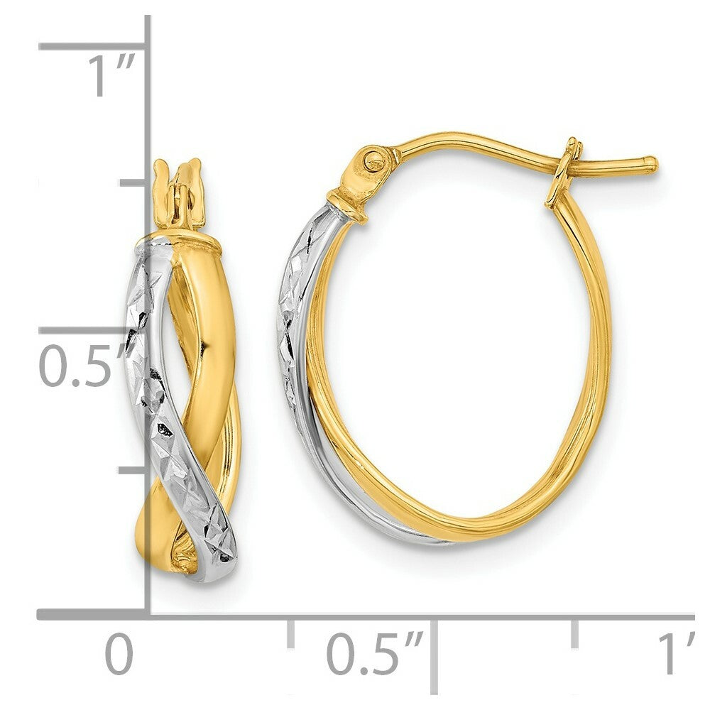 14k Two-Tone Gold Diamond-cut and Polished Hoop Earrings