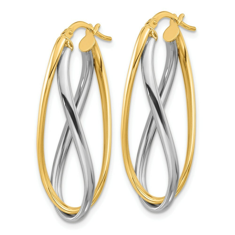 14k Two Tone Gold Polished Oval Double Hoop Earrings