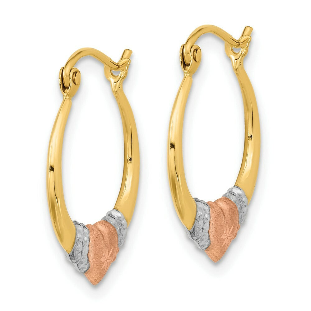 14k Tri-color Gold Polished, Satin & Diamond-cut Hoop Earrings
