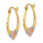 Load image into Gallery viewer, 14k Tri-color Gold Polished, Satin &amp; Diamond-cut Hoop Earrings
