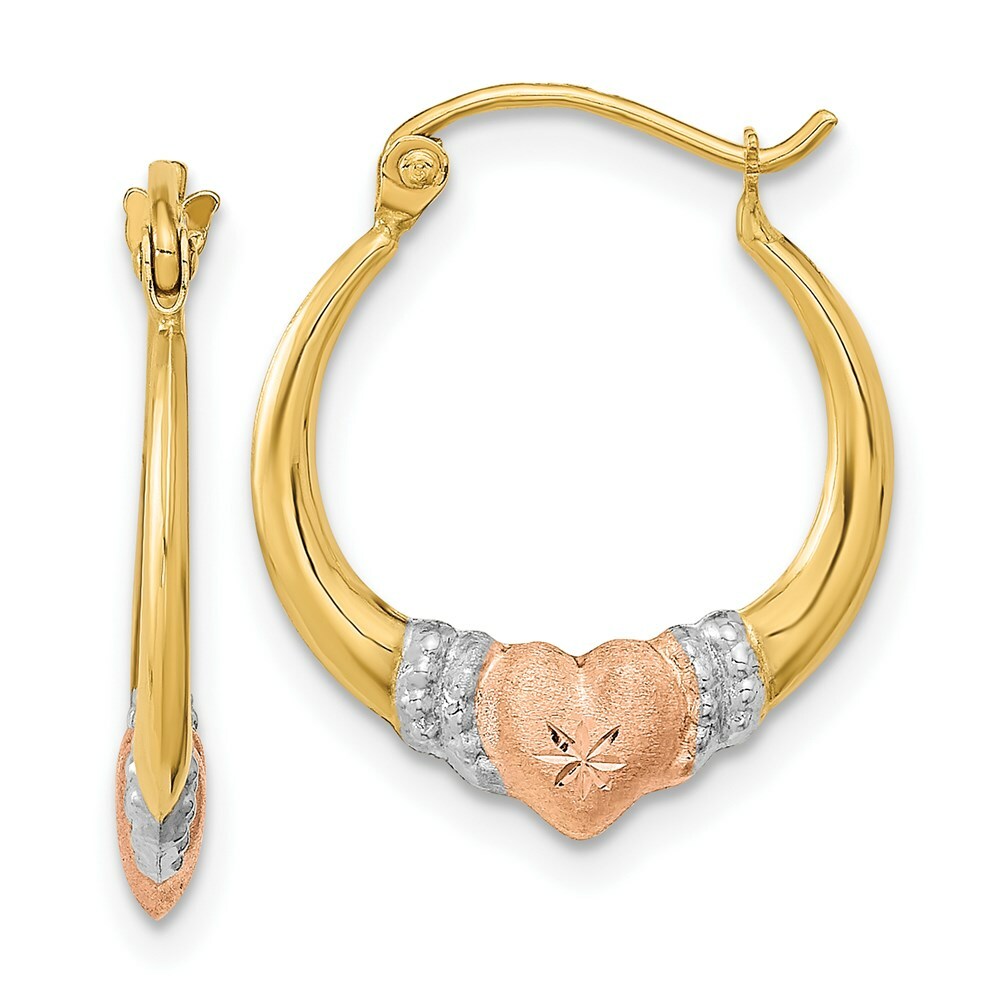 14k Tri-color Gold Polished, Satin & Diamond-cut Hoop Earrings