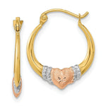 Load image into Gallery viewer, 14k Tri-color Gold Polished, Satin &amp; Diamond-cut Hoop Earrings
