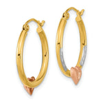 Load image into Gallery viewer, 14k Tri-color Gold Diamond-cut Heart Hoop Earrings
