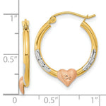 Load image into Gallery viewer, 14k Tri-color Gold Diamond-cut Heart Hoop Earrings
