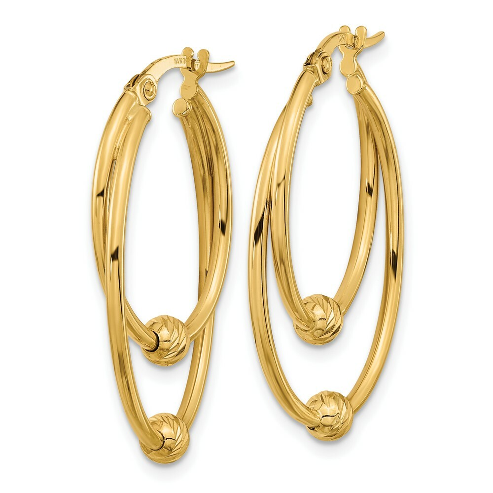 14k Yellow Gold Polished & Diamond Cut Hoop Earrings