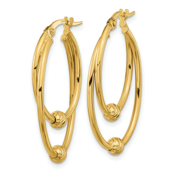 14k Yellow Gold Polished & Diamond Cut Hoop Earrings