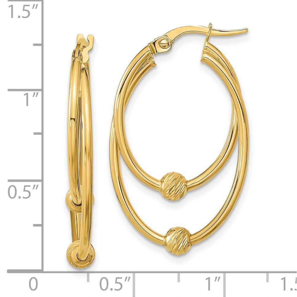 14k Yellow Gold Polished & Diamond Cut Hoop Earrings