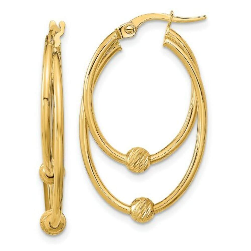 14k Yellow Gold Polished & Diamond Cut Hoop Earrings