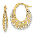 Load image into Gallery viewer, 14K Yellow Gold Rhodium-plated Polished Filigree Hoop Earrings

