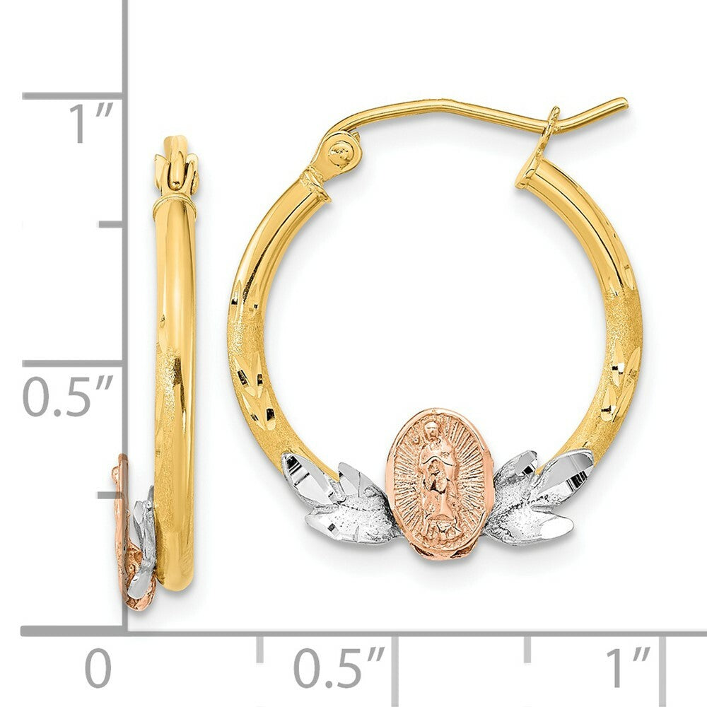 14K Tri-color Gold Guadalupe Hoop Earrings