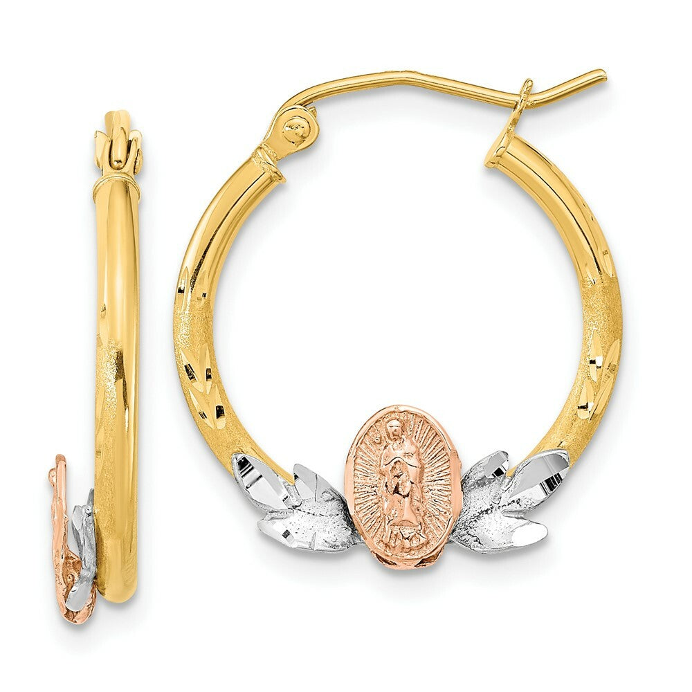 14K Tri-color Gold Guadalupe Hoop Earrings